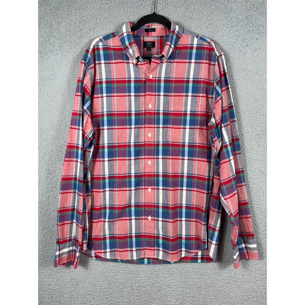 J. Crew Men's Size XL Summer Plaid Slim Fit Long Sleeve Button Up Shirt